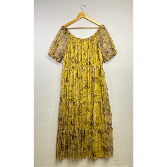 Candalite Woman’s yellow floral off the shoulder maxi dress 3X - Picture 3 of 6